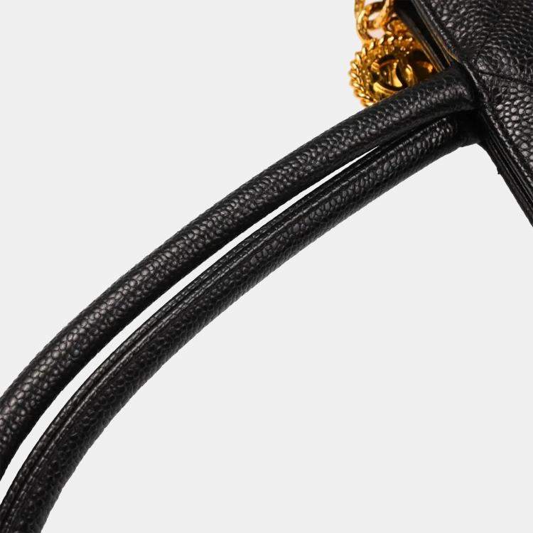 Pre Owned Chanel Black Calfskin Medallion Tote Handbag