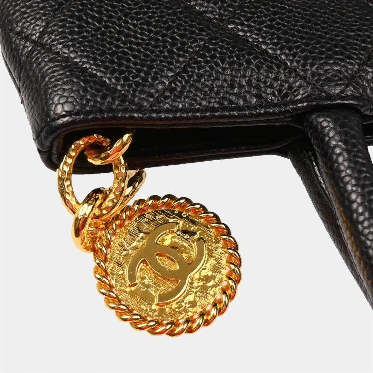 Pre Owned Chanel Black Calfskin Medallion Tote Handbag