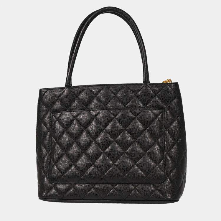 Pre Owned Chanel Black Calfskin Medallion Tote Handbag