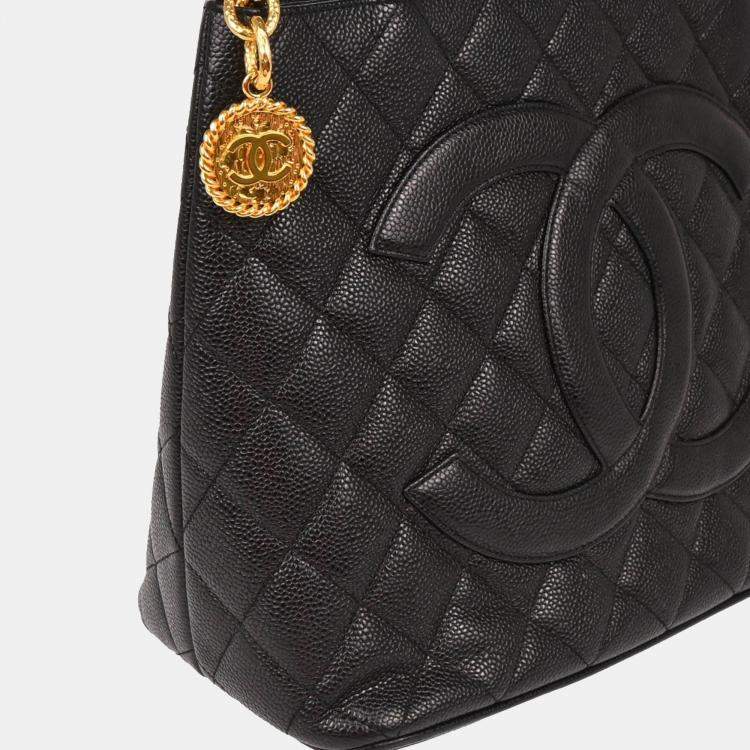 Pre Owned Chanel Black Calfskin Medallion Tote Handbag