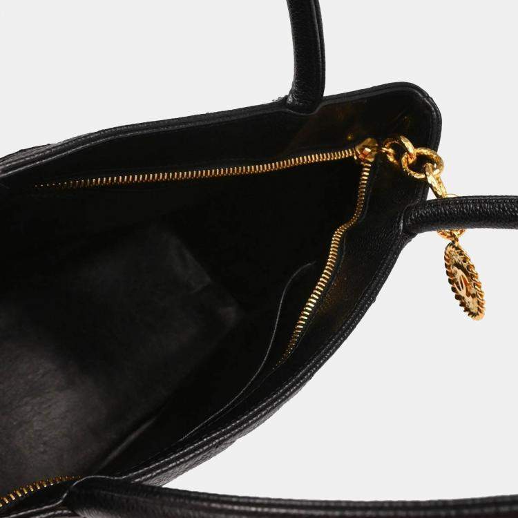 Pre Owned Chanel Black Calfskin Medallion Tote Handbag