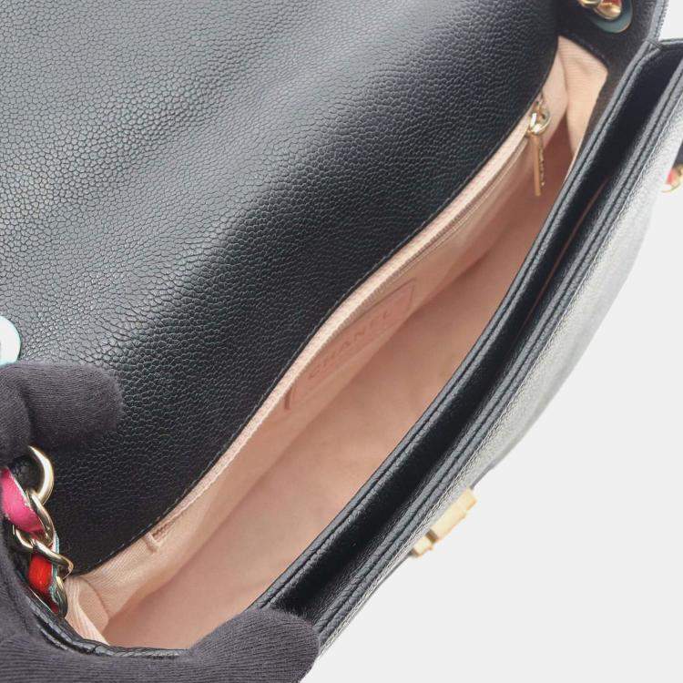 Pre Owned Chanel Black Medium Caviar Paris Cuba Thread Around Flap