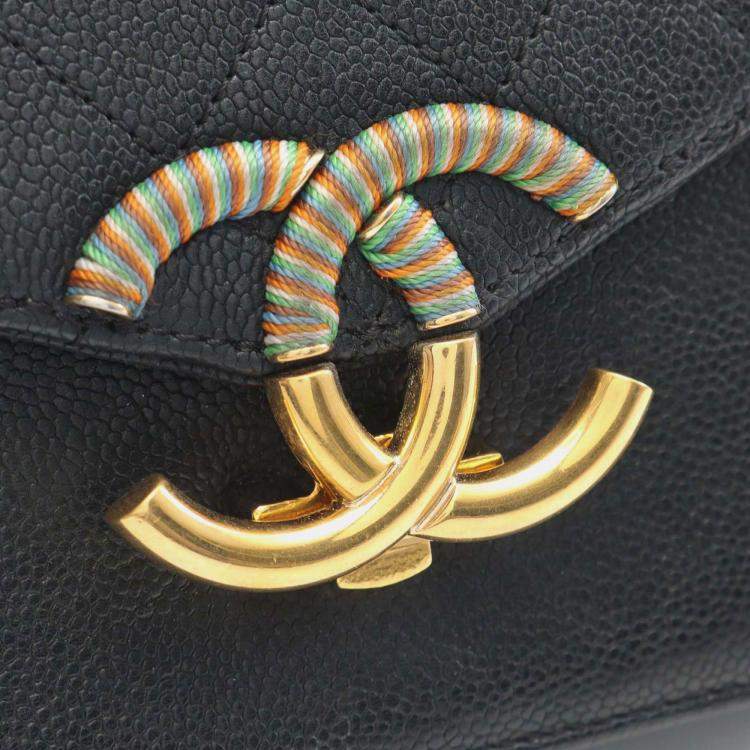 Pre Owned Chanel Black Medium Caviar Paris Cuba Thread Around Flap