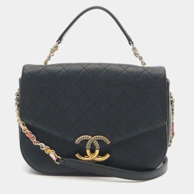 Pre Owned Chanel Black Medium Caviar Paris Cuba Thread Around Flap