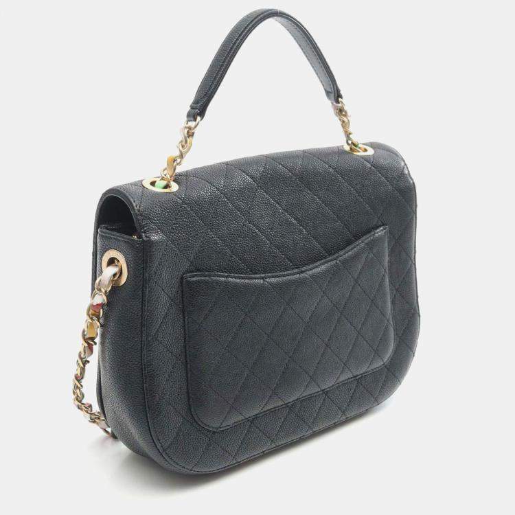 Pre Owned Chanel Black Medium Caviar Paris Cuba Thread Around Flap