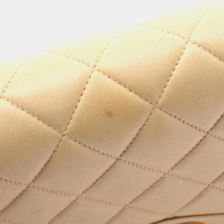 Pre Owned Chanel Double Flap Beige Lambskin Shoulder Bag