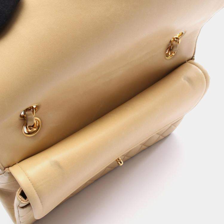 Pre Owned Chanel Double Flap Beige Lambskin Shoulder Bag