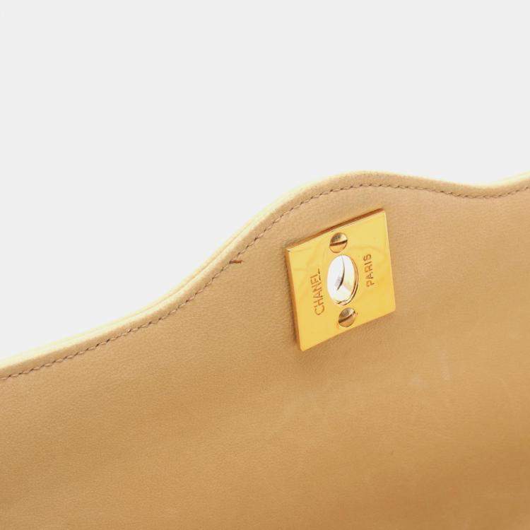 Pre Owned Chanel Double Flap Beige Lambskin Shoulder Bag