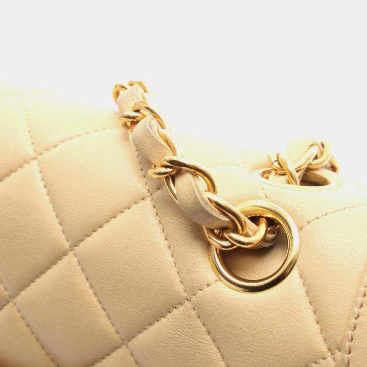 Pre Owned Chanel Double Flap Beige Lambskin Shoulder Bag