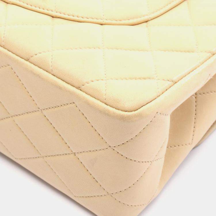 Pre Owned Chanel Double Flap Beige Lambskin Shoulder Bag