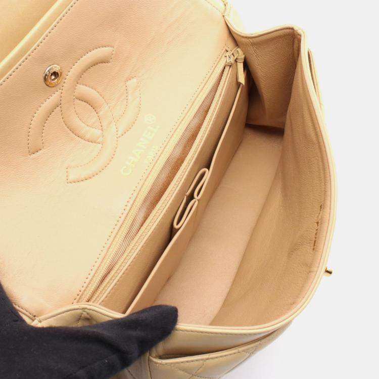 Pre Owned Chanel Double Flap Beige Lambskin Shoulder Bag