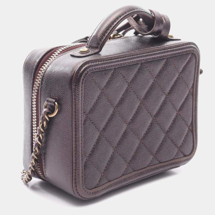 Pre Owned Chanel CC Filigree Mini Leather Vanity Shoulder Bag