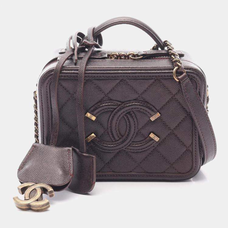 Pre Owned Chanel CC Filigree Mini Leather Vanity Shoulder Bag