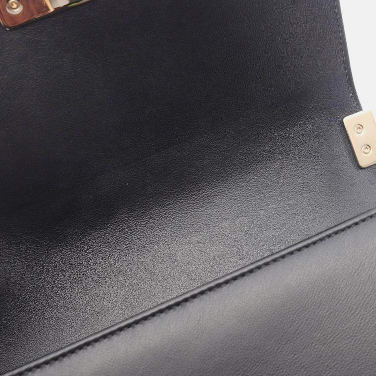 Pre Owned Chanel Boy Small Black Leather Fabric Shoulder Bag