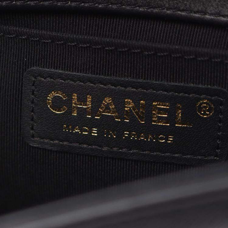 Pre Owned Chanel Boy Small Black Leather Fabric Shoulder Bag