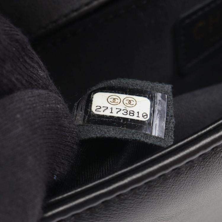 Pre Owned Chanel Boy Small Black Leather Fabric Shoulder Bag