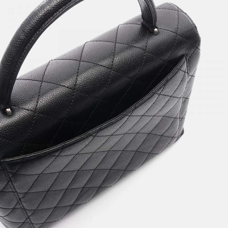 Pre Owned Chanel Kelly Logo Black Calfskin Leather Handbag