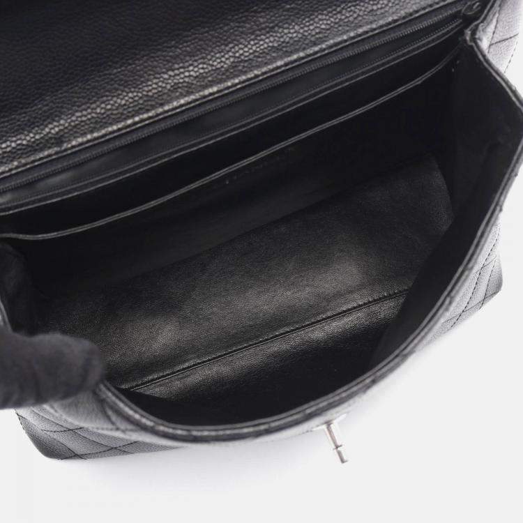 Pre Owned Chanel Kelly Logo Black Calfskin Leather Handbag