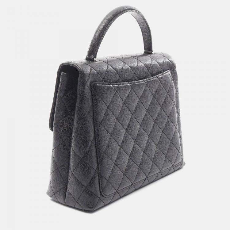 Pre Owned Chanel Kelly Logo Black Calfskin Leather Handbag