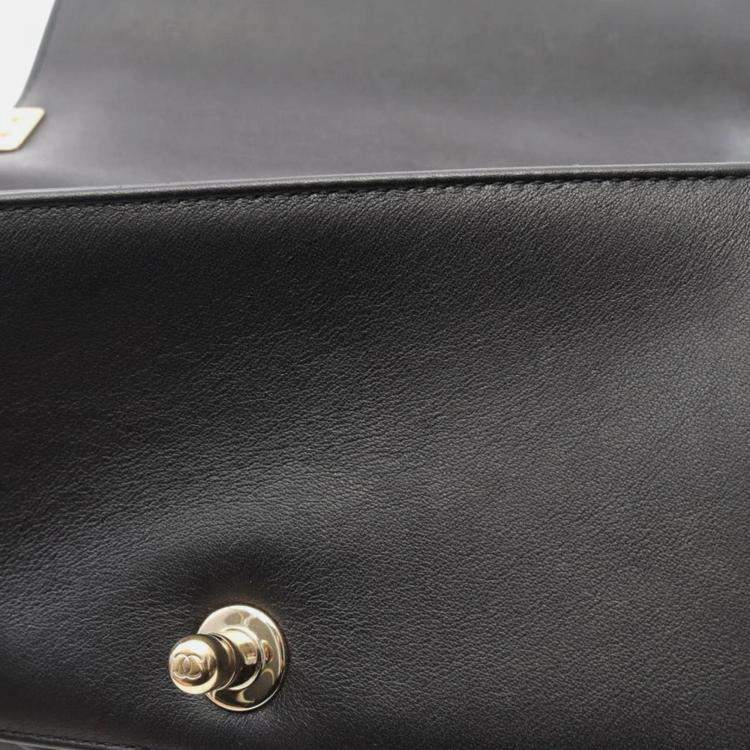 Pre Owned Chanel Boy Small Chevron V Stitch Black Leather Shoulder Bag