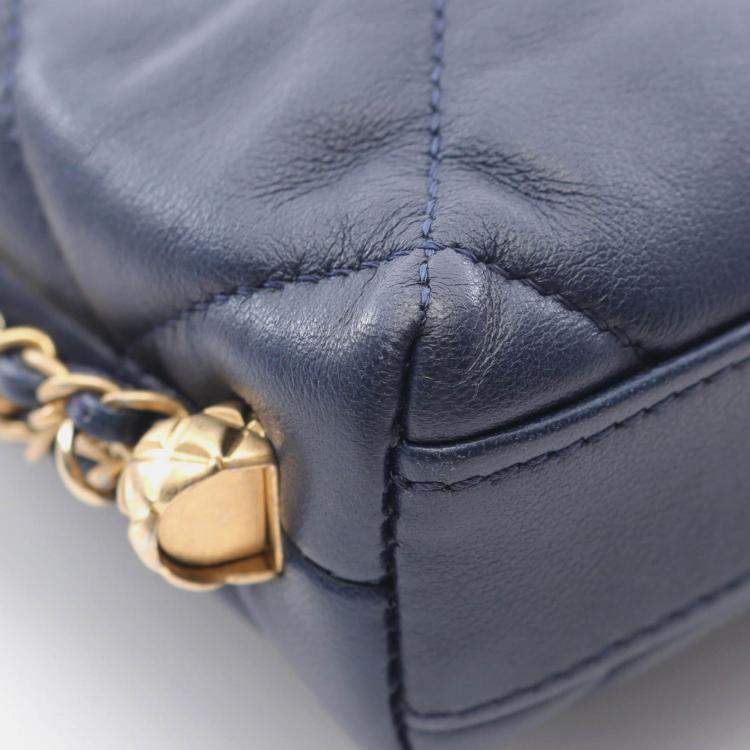 Pre Owned Chanel CC Pearl Multi Chain Navy Lambskin Leather Shoulder Bag