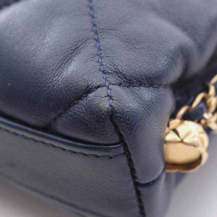 Pre Owned Chanel CC Pearl Multi Chain Navy Lambskin Leather Shoulder Bag