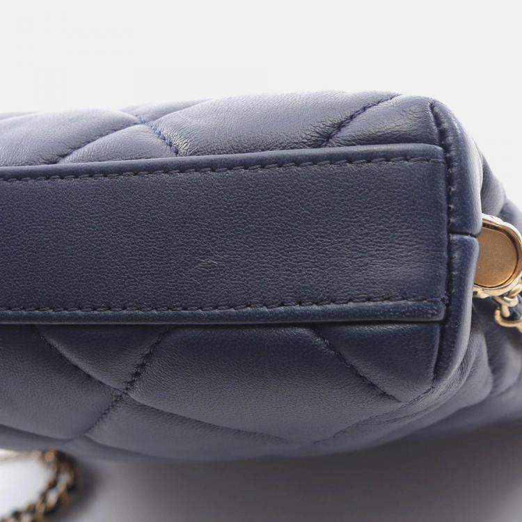 Pre Owned Chanel CC Pearl Multi Chain Navy Lambskin Leather Shoulder Bag