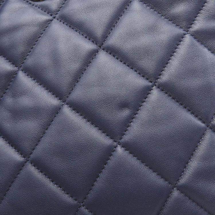 Pre Owned Chanel CC Pearl Multi Chain Navy Lambskin Leather Shoulder Bag