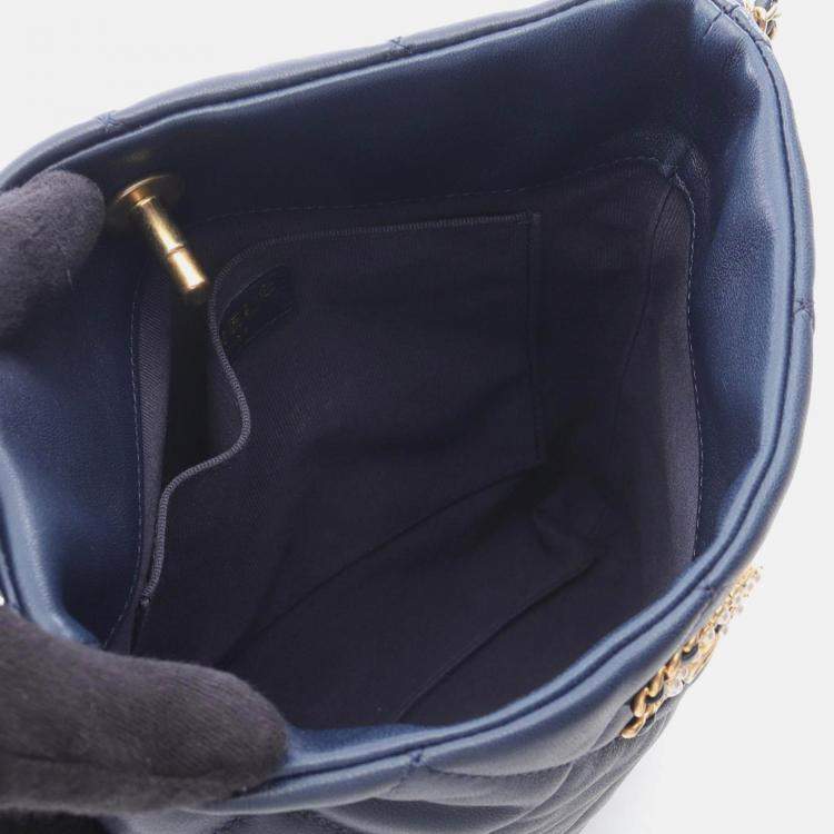 Pre Owned Chanel CC Pearl Multi Chain Navy Lambskin Leather Shoulder Bag