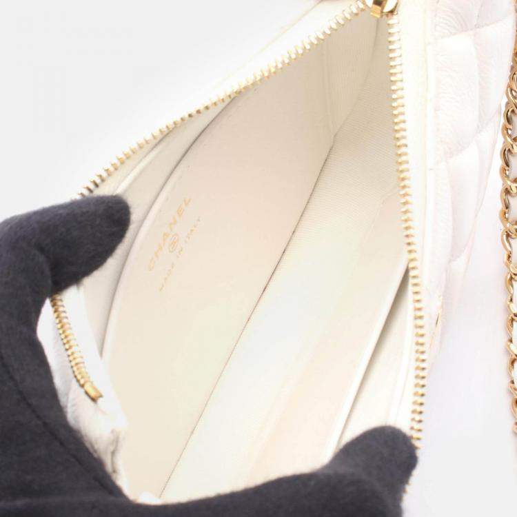 Pre Owned Chanel Matelasse Chain Shoulder Cluch Bag Lambskin White Ghw