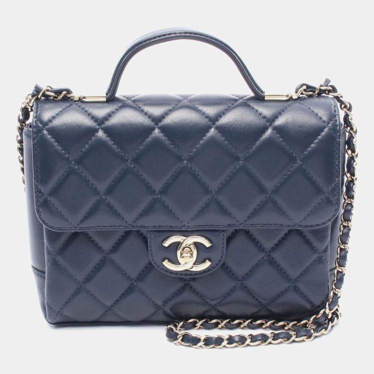 Pre Owned Chanel CC Navy Lambskin Leather Chain Shoulder Bag