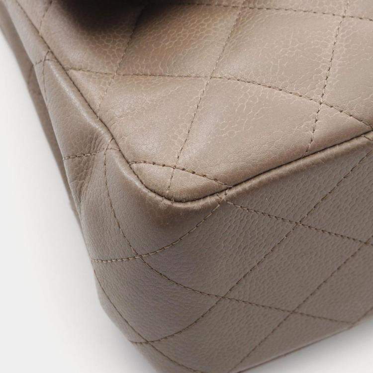 Pre Owned Chanel Classic Double Flap Large Brown Leather Shoulder Bag