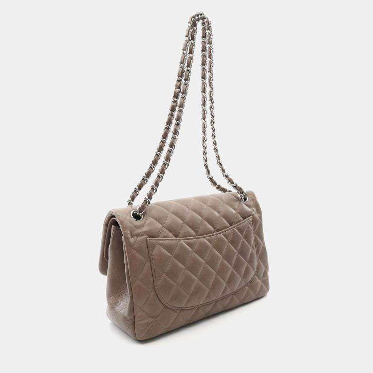 Pre Owned Chanel Classic Double Flap Large Brown Leather Shoulder Bag