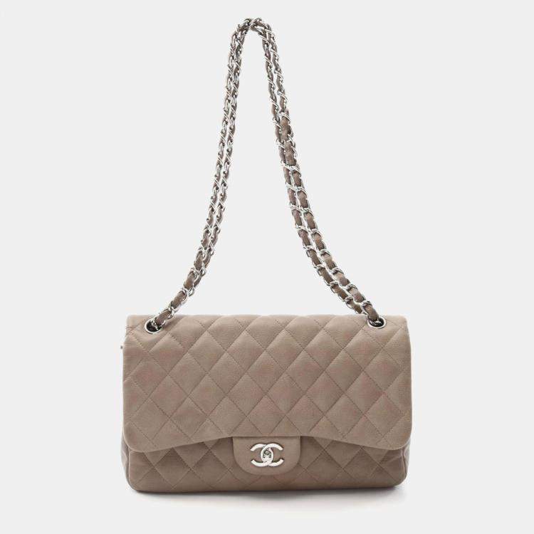 Pre Owned Chanel Classic Double Flap Large Brown Leather Shoulder Bag
