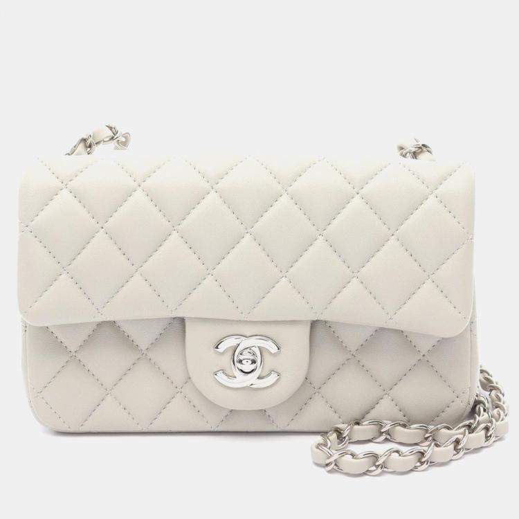 Pre Owned Chanel Mini Gray Lambskin Chain Shoulder Bag