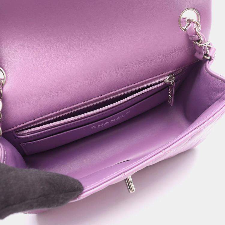 Pre Owned Chanel Mini Purple Lambskin Chain Shoulder Bag