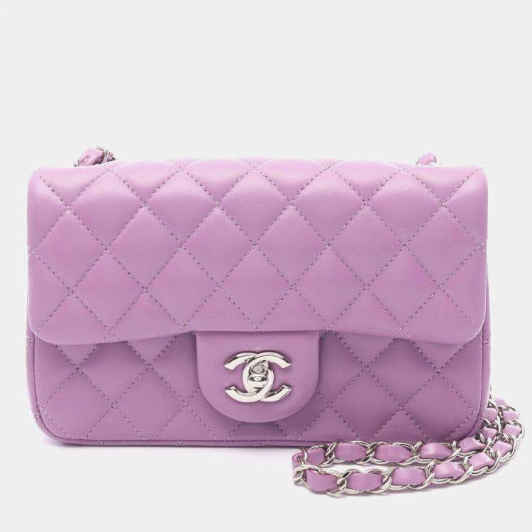 Pre Owned Chanel Mini Purple Lambskin Chain Shoulder Bag
