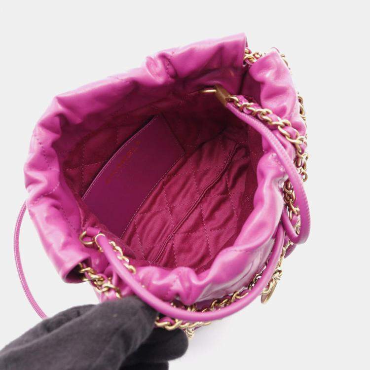 Pre Owned Chanel Chanel 22 Mini Chain Shoulder Bag  Leather Purple Ghw Cc