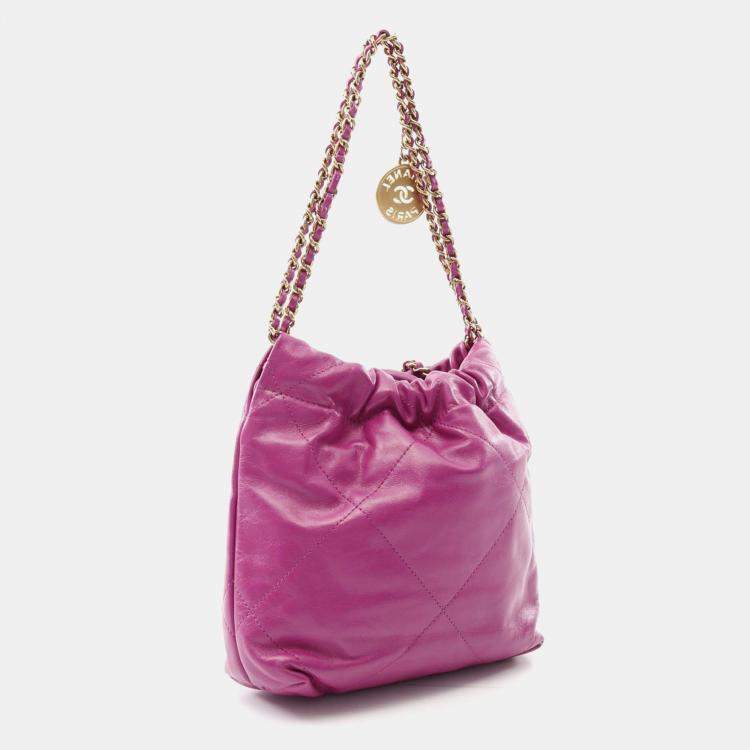 Pre Owned Chanel Chanel 22 Mini Chain Shoulder Bag  Leather Purple Ghw Cc