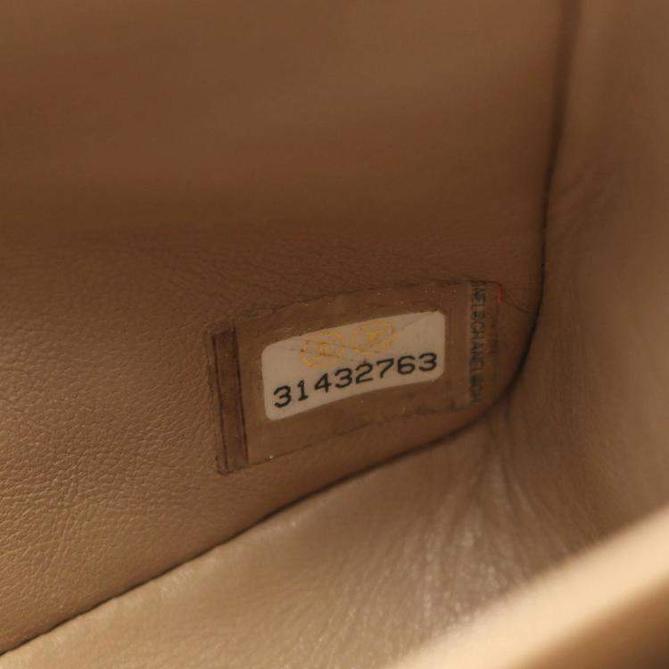 Pre Owned Chanel Classic Double Flap Beige Lambskin Leather Shoulder Bag