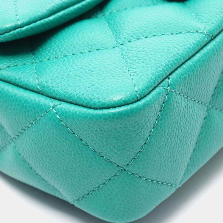 Pre Owned Chanel Green Grained Calfskin Chain Shoulder Bag