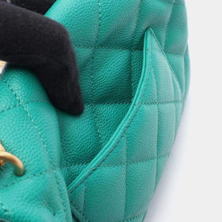 Pre Owned Chanel Green Grained Calfskin Chain Shoulder Bag
