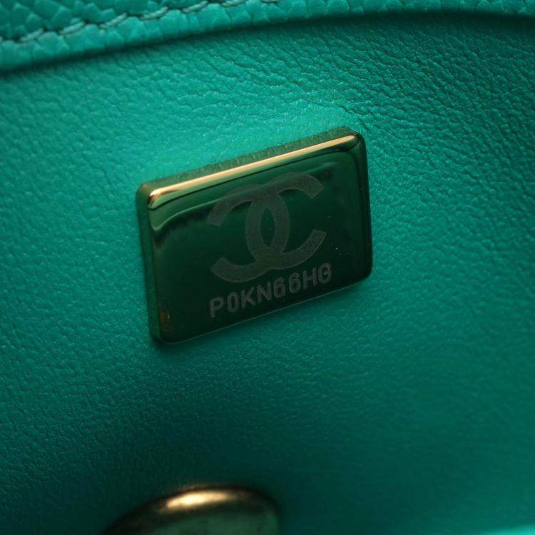 Pre Owned Chanel Green Grained Calfskin Chain Shoulder Bag
