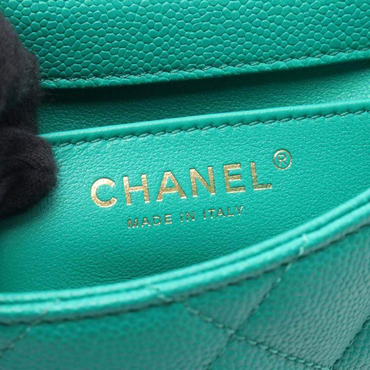 Pre Owned Chanel Green Grained Calfskin Chain Shoulder Bag