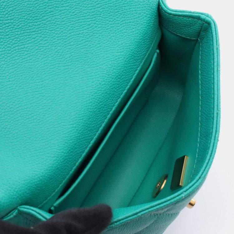 Pre Owned Chanel Green Grained Calfskin Chain Shoulder Bag