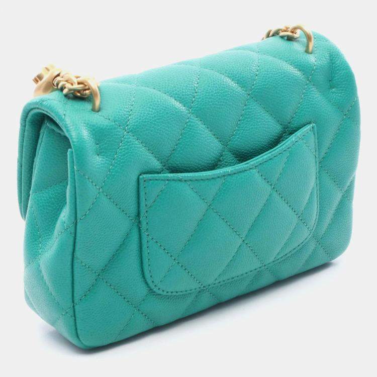 Pre Owned Chanel Green Grained Calfskin Chain Shoulder Bag