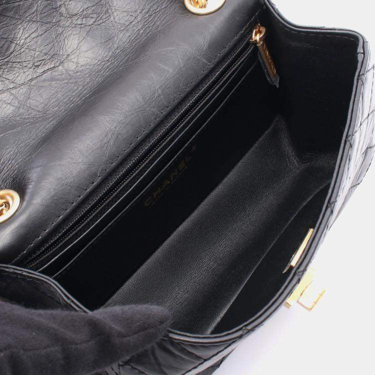 Pre Owned Chanel 2.55 Mini Matelasse Chain Shoulder Bag  Leather Black Ghw Cc