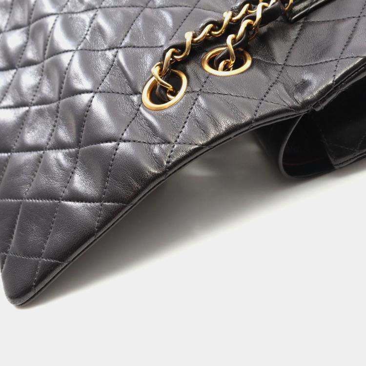 Pre Owned Chanel Classic Double Flap Black Lambskin Shoulder Bag