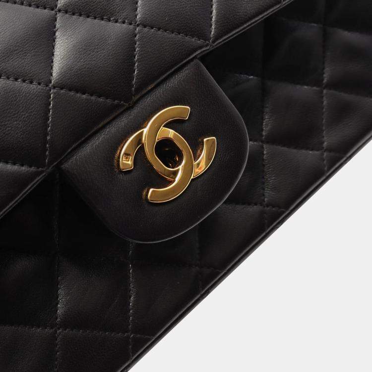 Pre Owned Chanel Classic Double Flap Black Lambskin Shoulder Bag