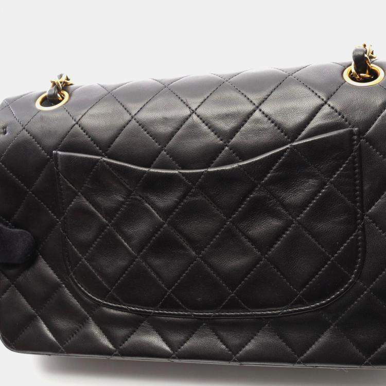 Pre Owned Chanel Classic Double Flap Black Lambskin Shoulder Bag
